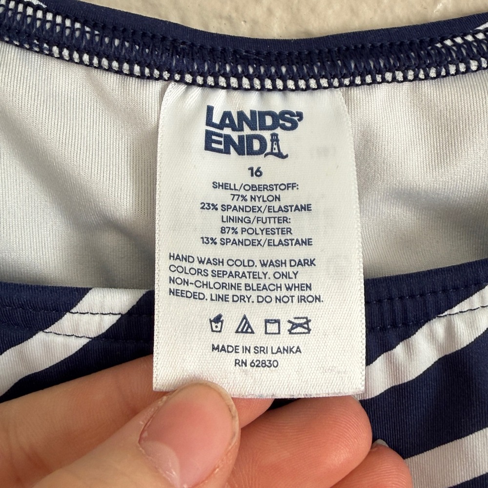 Lands End Womens 16 Navy Striped Modest Tankini Swim Top Wire Free Preppy Beachy - Picture 3 of 8